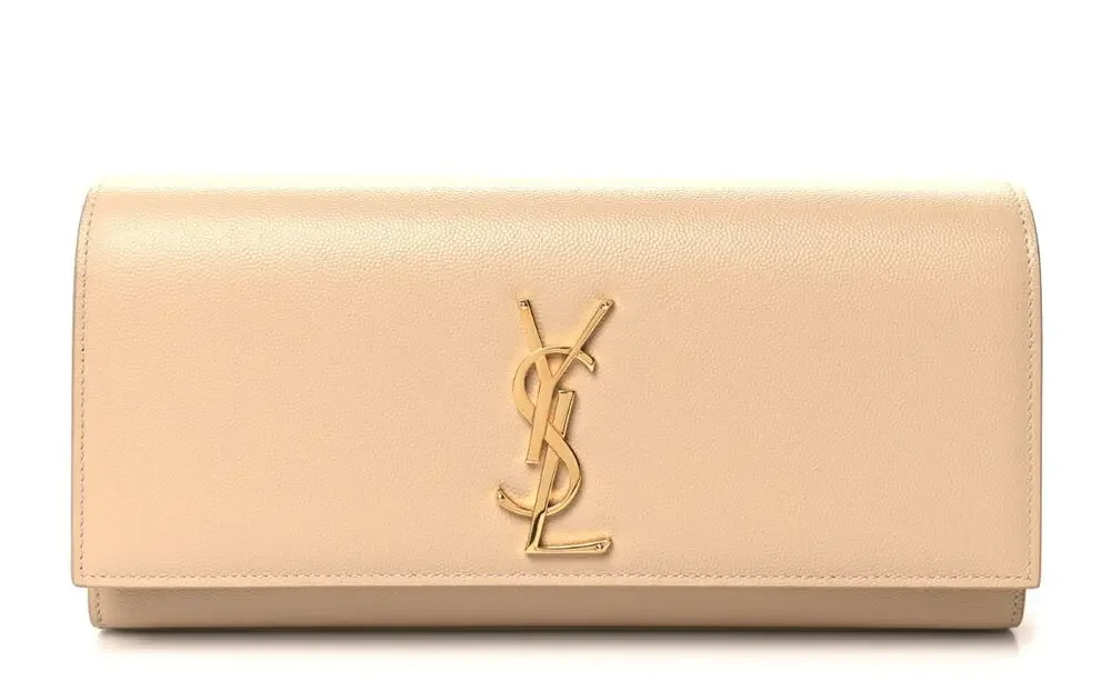 SAINT LAURENT Kate Monogram Clutch Tan